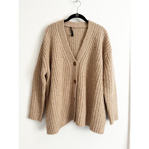 Jenni Kayne Alpaca Oversized Cocoon V Neck Cardigan Tan XS - Picture 2 of 6